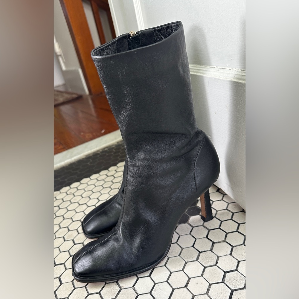 Black heel square toe booties - image 4